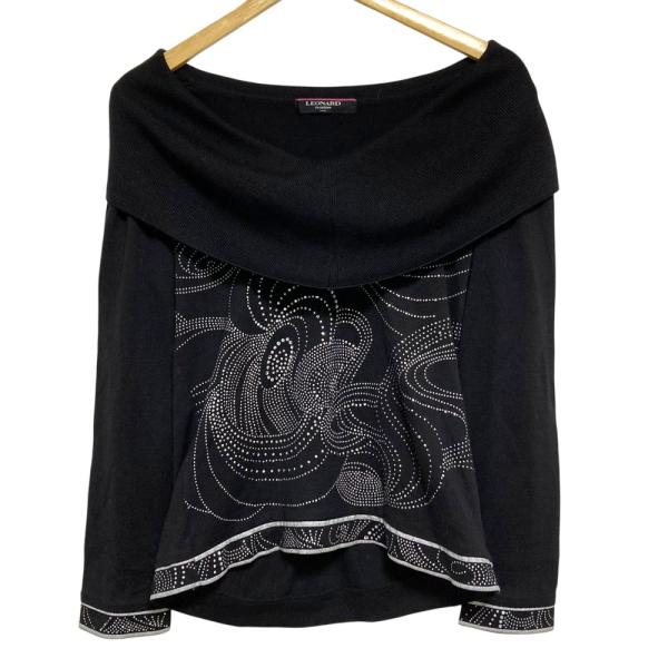 美品 LEONARD FASHION レオナールファッション ラインストーン オフショルダー ニット ブラウス 0387781 Lサイズ ブラック レディース 古着 中古 USED kigaeru_248160015006