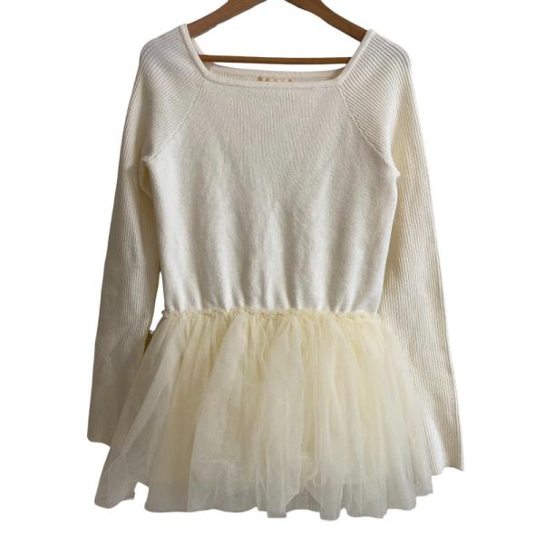 美品 MISTREASS 三上悠亜 Square Neck Volume Peplum Knit Top リブニットセーター 243103 フリーサイズ アイボリー レディース 古着 中古