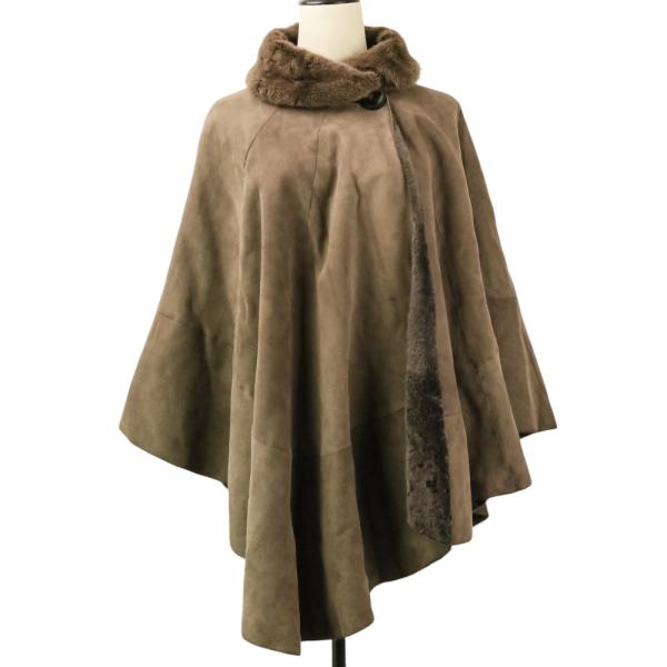 良品 Kiton キートン ミンクファーカラー ムートンポンチョ サイズ38