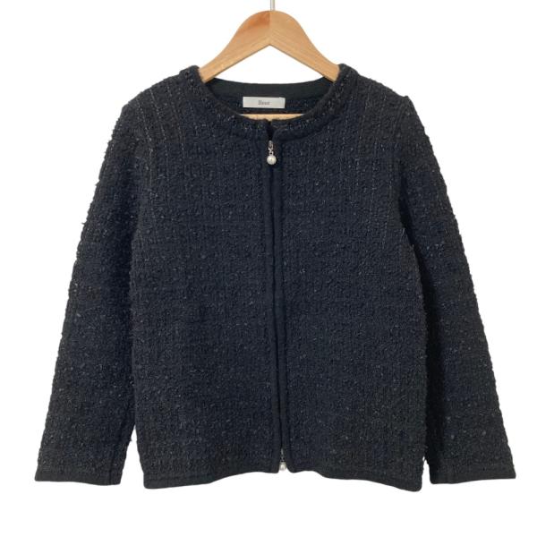 ルネ　Rene' ボレロジャケット　ブラック　36 （M） Rene（ルネ） 良品 パールボタン ツイード ウール ノーカラー