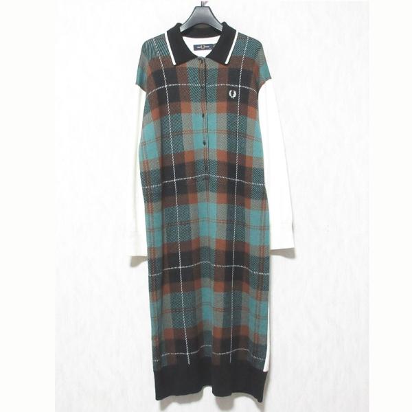 フレッドペリー　ニットワンピース　ブラック×チェック　FRED PERRY FRED PERRY（フレッドペリー） 美品 Tartan Jacquard Dress タータン