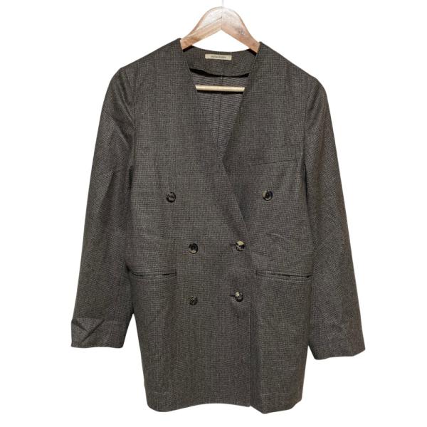 美品 COUTURE D’ADAM クチュールドアダム ウール ダブルブレスト ノーカラージャケット 36 ブラウン レディース 古着 中古