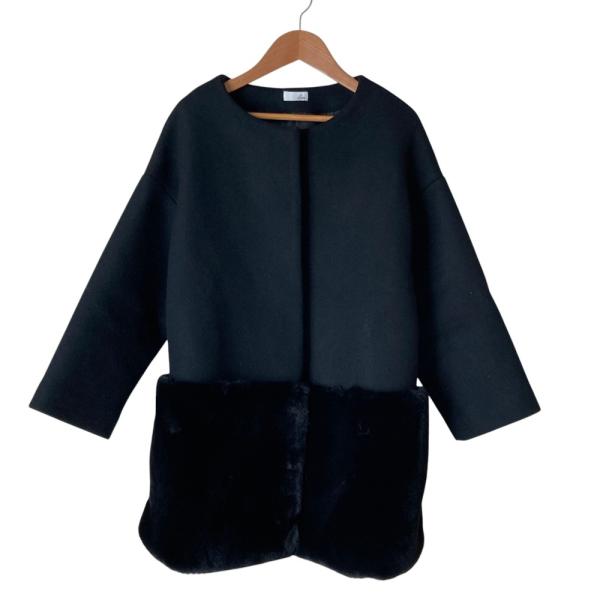 美品 em. エムドット Eco Fur Coat ノーカラー エコファーコート 