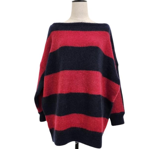 美品 NEEDLES ニードルス Mohair Boat Neck Sweater-Stripe ニットセーター DI217 サイズXS ネイビー レッド メンズ レディース 古着 中古
