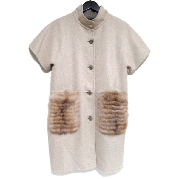MooRER - 美品 MOORER ムーレー MINERAL カシミヤ シルクブレンド ファーポケット ショートスリーブ コート 40サイズ ベージュ レディース 古着 中古 USED 中古】美品 MOORER ムーレー MINERAL カシミヤ シルクブレンド