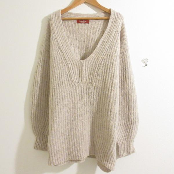 美品 Max Mara STUDIO マックスマーラステュディオ アルパカウール混合 Vネック オーバーサイズ ニット セーター Mサイズ ベージュ レディース 古着 中古 USED Max Mara Studio 美品 STUDIO マックスマーラステュディオ