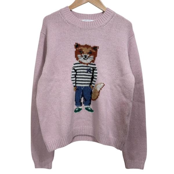 MAISON KITSUNÉ 長袖ニットセーター ベージュ・ピンク・ホワイト Maison Kitsune（メゾンキツネ）の「MAISON KITSUNE HANDWRITING