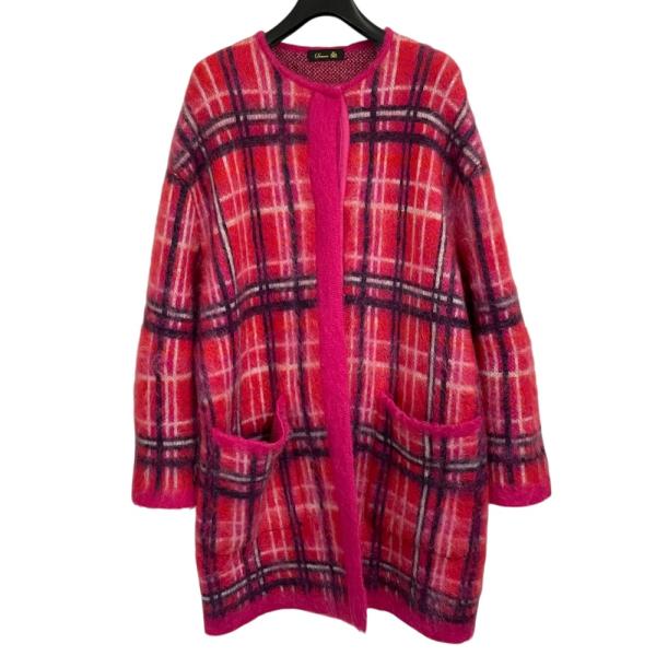 DRAWER（ドゥロワー） 美品 チェック柄 モヘアニット ノーカラーコート