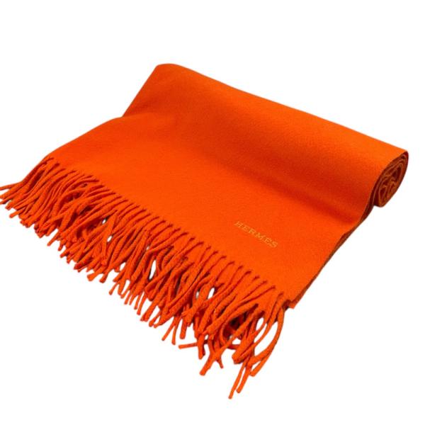 HERMES カシミヤ イエローフリンジマフラー HERMES 美品 エルメス カシミヤ100％ フリンジ 大判マフラー