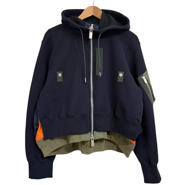 sacai 美品 サカイ AD2024 Sponge Sweat x Nylon Twill Hoodie