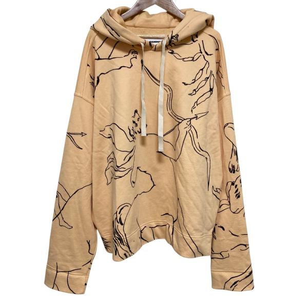 美品 JIL SANDER ジルサンダー 星座プリント プルオーバーフーディ スウェットパーカー サイズL ベージュ メンズ 古着 中古 USED JIL SANDER（ジルサンダー） 美品 星座プリント プルオーバーフーディ