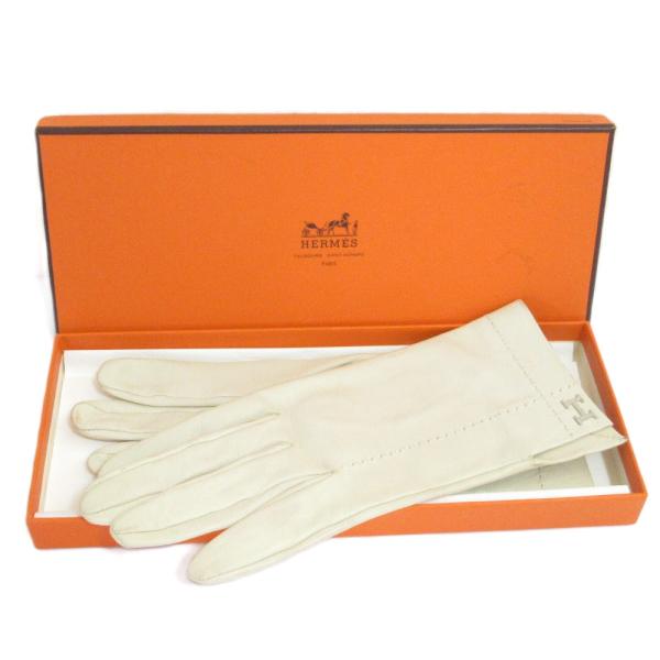 HERMES エルメス 手袋 グローブ レザー×ニット 箱あり 美品 サイズ7 HERMES（エルメス） Hロゴ ラムレザー グローブ 手袋 サイズ7 オフ