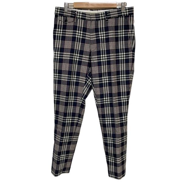 美品 BURBERRY バーバリー チェック柄 スラックスパンツ 48 ネイビー×レッド メンズ 古着 中古