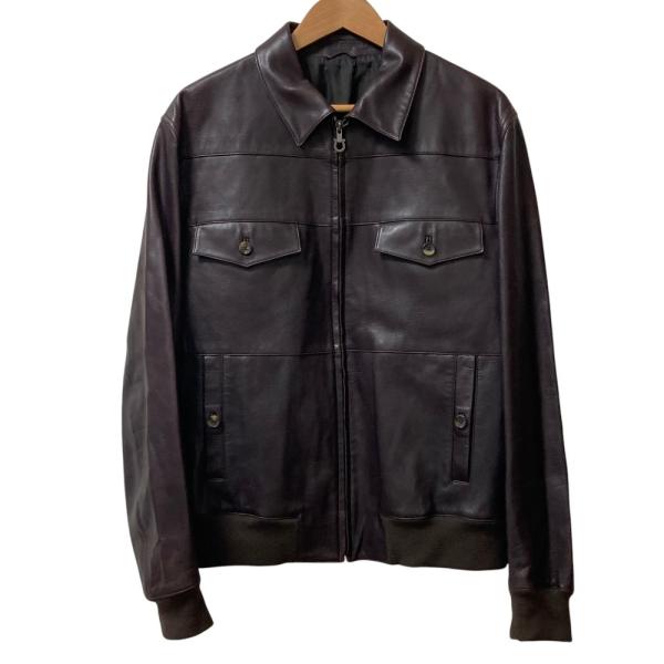美品 サルヴァトーレフェラガモ ノーカラージャケット レザー カシミヤ混 44 美品 Salvatore Ferragamo サルヴァトーレフェラガモ ガンチーニジップ