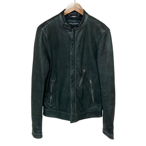 良品 Dolce&Gabbana ドルチェ&ガッバーナ レザー シングルライダースジャケット 44 グリーン系 メンズ 古着 中古 USED DOLCE&GABBANA（ドルチェ & ガッバーナ） 良品 レザー シングル