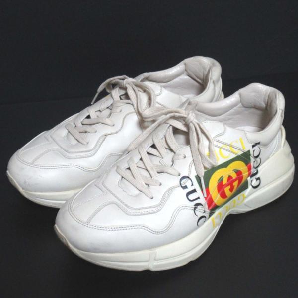 GUCCI 良品 グッチ Rhyton ライトン ロゴプリント レザー ダッド