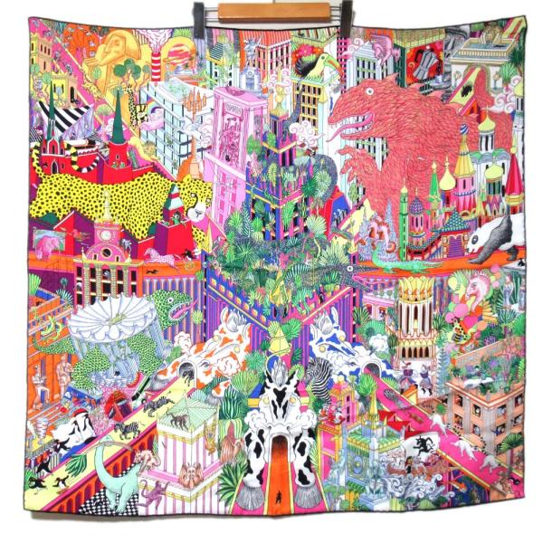 HERMES スカーフ カレ90 Animapolis アニマポリス HERMES（エルメス） 美品 カレ90 Animapolis アニマポリス シルク100