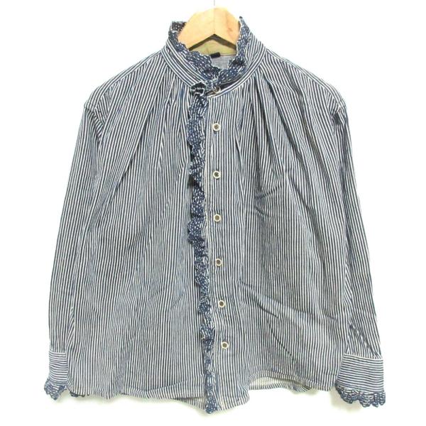 【極美品 】45R 小麦デニム レフア ブラウス ジャケット 七分袖 ストライプ 未使用 定価3.9万 2022SS 45R フォーティファイブアール 小麦