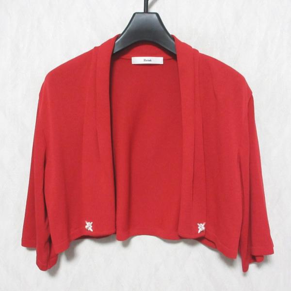 美品✨Rene ルネ パール パフスリーブ ビジュー ボレロ 短丈 濃紺 Rene（ルネ） 美品 パールビジュー ハーフスリーブ ニットボレロ