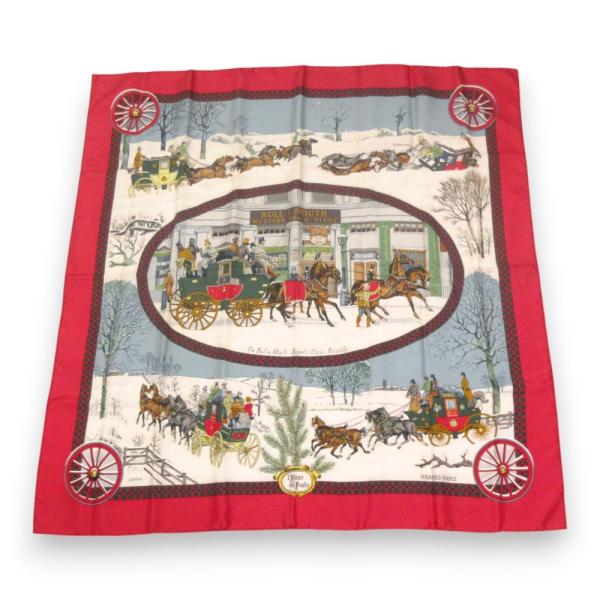 美品！HERMES カレ90 冬の郵便馬車 L'HIVER EN POSTE HERMES - 良品 HERMES エルメス カレ90 L'HIVER EN POSTE 冬の