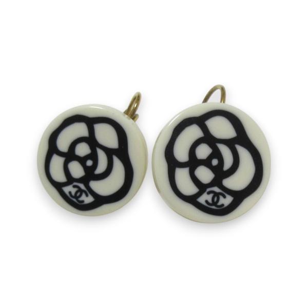 シャネル　カメリア　ココマーク　ピアス　正規品　CHANEL 刻印有り　美品 CHANEL 美品 シャネル カメリア ココマーク ピアス 黒×シルバー
