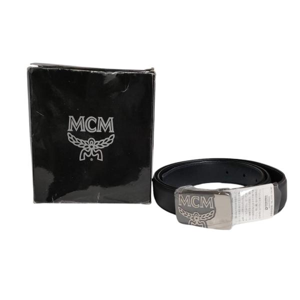 MCMベルト未使用品 MCM 未使用 エムシーエム ロゴバックル トップ式 レザー ベルト