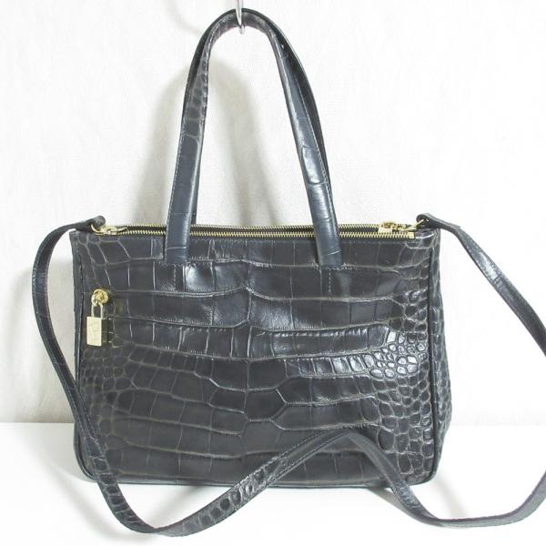 FURLA（フルラ） 美品 クロコ型押し レザー 2way ハンドバッグ トート
