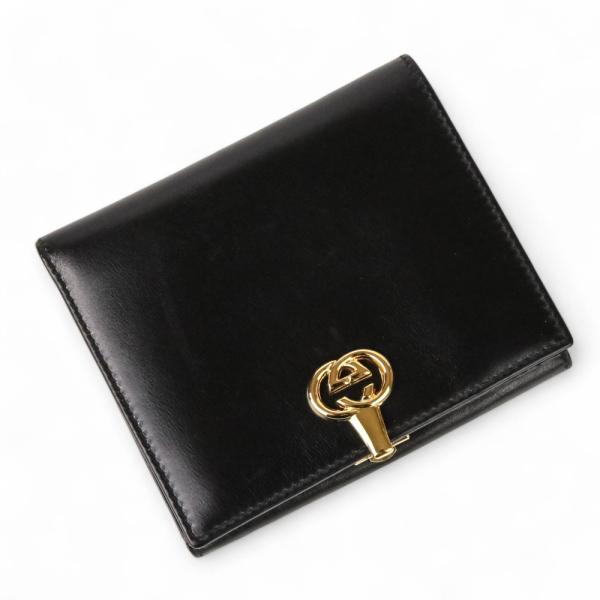 GUCCI グッチ　ウォレットチェーン　インターロッキング　ゴールド　レザー GUCCI（グッチ） 美品 インターロッキングG レザーウォレット 二つ折り