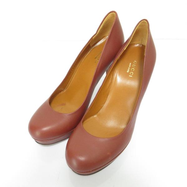 GUCCI 新品同様 グッチ レザー ハイヒール ラウンドトゥ パンプス  