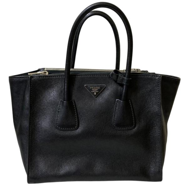 極美品✨プラダ　トートバッグ　レザー　ブラック　黒 ステッチ入り ミディアム レザー トートバッグ (PRADA