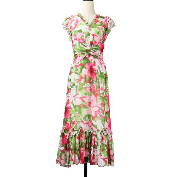 【新品タグ付】TADASHI SHOJI フラワープリントノースリーブワンピース Tadashi Shoji 良品 タダシショージ フラワープリント フリル ドレス