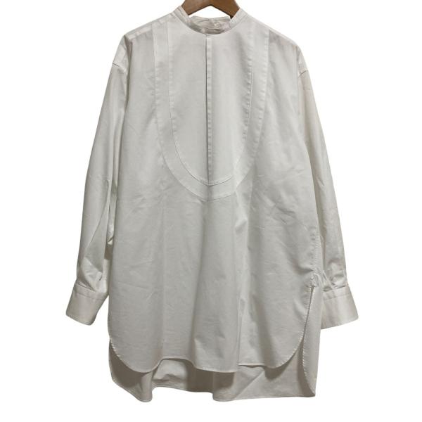 HYKE ハイク　バンドカラーブラウス　ギャザー　パフスリーブ　白　サイズ2 HYKE（ハイク） 美品 長袖 ビブフロント バンドカラーシャツ サイズ1