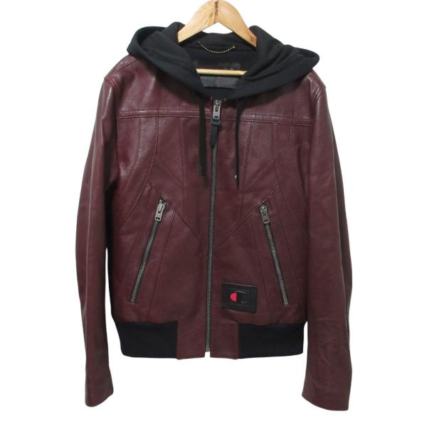 COACH フード付きブラックレザージャケット美品！ COACH（コーチ） 美品 チャンピオン コラボ フード付き レザー