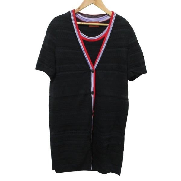 美品 MISSONI ミッソーニ アンサンブル ロングニットカーディガン 半袖セーター 44 ブラック レディース 古着 中古 USED MISSONI（ミッソーニ） 美品 アンサンブル ロングニットカーディガン