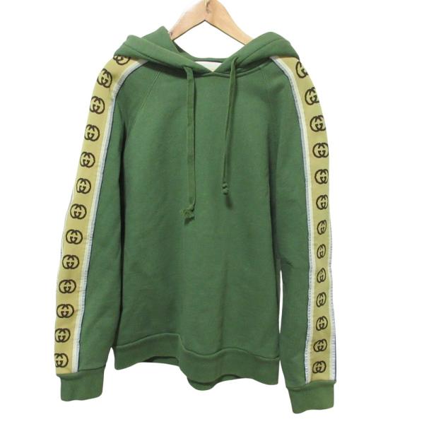 GUCCI グッチ スウェット XS 緑 【古着】【中古】【送料無料】 GUCCI（グッチ） 良品 GGライン コットンジャージーフーディー