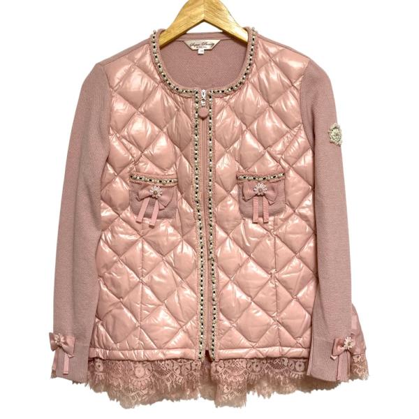SUPERBEAUTY(スーパービューティー) スカートスーツ レディース美品  - ピンク ニット/レース/ビジュー/パール SUPERBEAUTY(スーパービューティー) スカートスーツ レディース美品