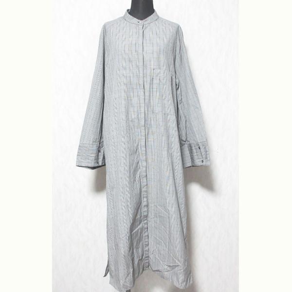 ATON（エイトン） 美品 バンドカラー グレンチェックシャツワンピース