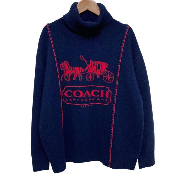 COACH コーチ カシミヤ混 ロゴジャガード セーター C5508 サイズXS ネイビー  レディース 古着 中古 USED COACH（コーチ） カシミヤ混 ロゴジャガード セーター C5508 サイズXS