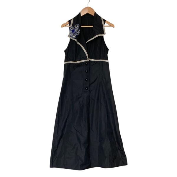 良品 MOSCHINO モスキーノ コサージュ ノースリーブワンピース サイズ38 ブラック レディース 古着 中古