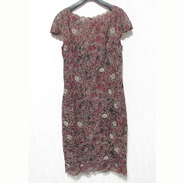 新品 TADASHI SHOJI 総レース ひざ丈ワンピース ボルドー 赤茶 M Tadashi Shoji 良品 タダシショージ Rose Motif Sheath Dress フレンチ