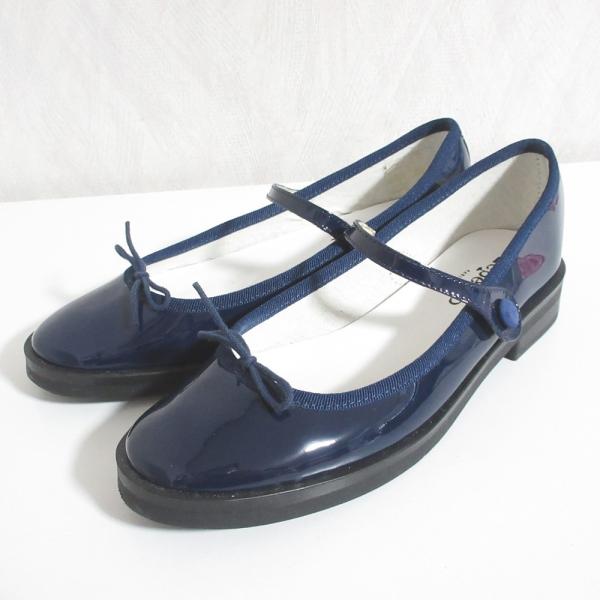 美品 repetto レペット CENDRILLON COLLEGE サンドリオン メリージェーン フラットパンプス 35 ネイビー レディース 古着 中古