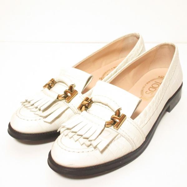 美品 TOD'S トッズ Tリング フリンジ ローファー シューズ 38 1/2 25.5