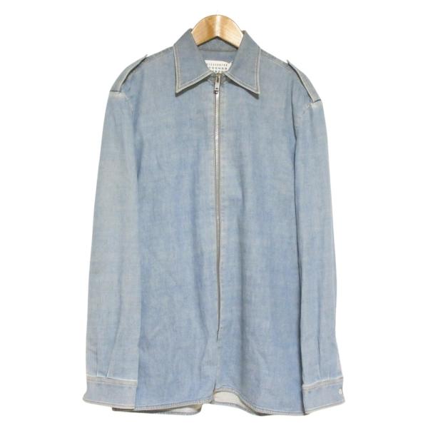 良品 Maison Martin Margiela10 メゾンマルタンマルジェラ エポレット付き ジップデニムシャツ サイズ46 ウォッシュブルー メンズ 古着 中古 USED MARTIN MARGIELA（マルタン マルジェラ） 良品 Maison Martin