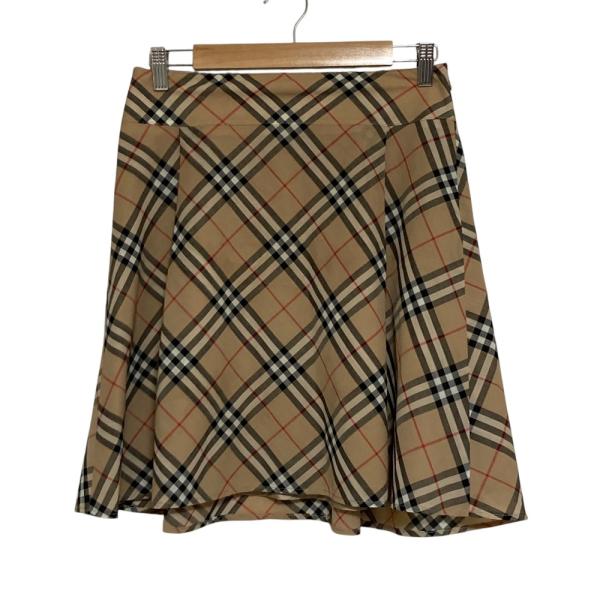 良品 BURBERRY BLUE LABEL バーバリーブルーレーベル ウールブレンド ノバチェック フレアスカート サイズ38 ベージュ レディース 古着 中古