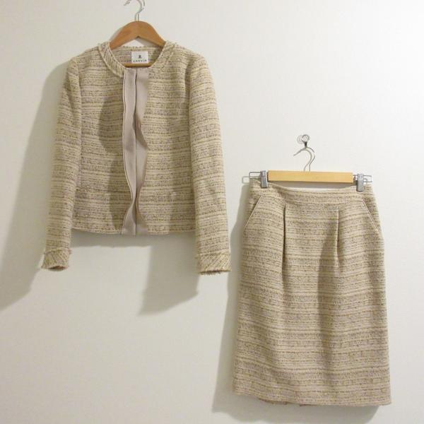 LANVIN en Bleu 美品 ランバンオンブルー ツイード ノーカラー  