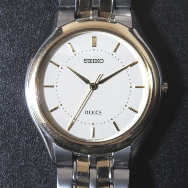 美品 稼動品 SEIKO セイコードルチェ メンズ 黒文字盤 6030-5480 SEIKO Dolce 6030-5480 セイコードルチェ 超鋼ケース