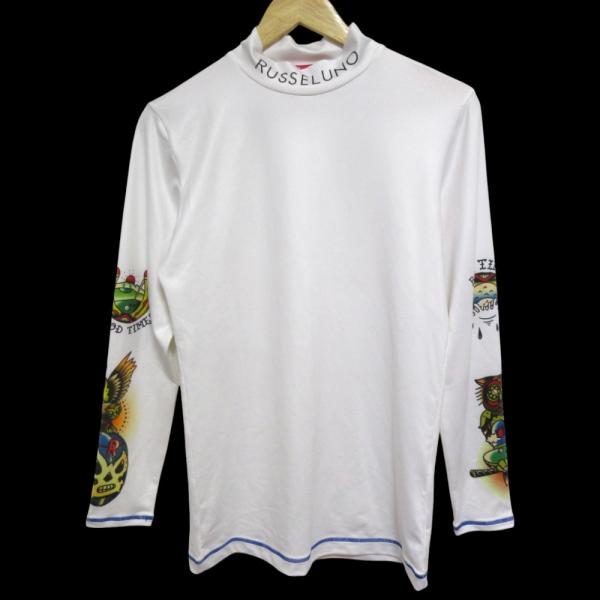 【美品】Russeluno ラッセルノ ロゴプリント 長袖モックネックシャツ L Russeluno 美品 RUSSELUNO ラッセルノ プリント モックネック 長袖 T