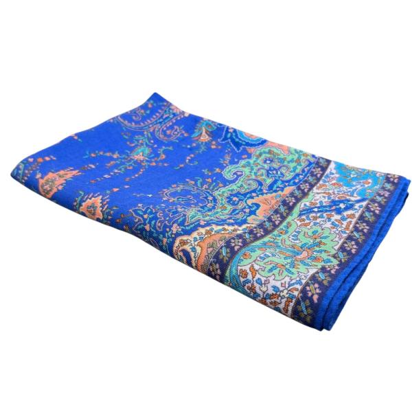 【未使用】ETRO ストール ペイズリー柄 ブルー シフォン シルク100% ETRO 美品 エトロ ペイズリー柄 ウールシルク スカーフ ストール