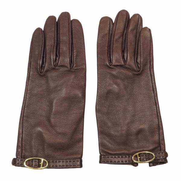 美品　エルメス　手袋　ロング　革手袋 HERMES（エルメス） 良品 レザー グローブ 革手袋 ベルト ゴールド