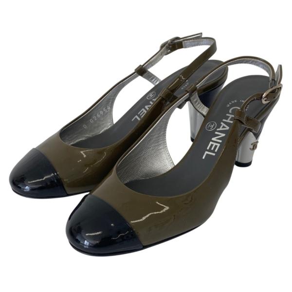 CHANEL パンプス　ミュール　バッグスリング　36 ロゴ　CC CHANEL（シャネル） 良品 パテントレザー スリングバックパンプス 36